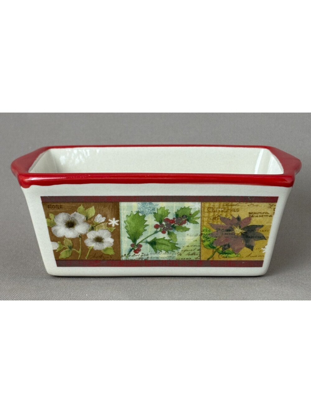 Nantucket Distributing Mini Loaf Pan Christmas Poinsettia Holly Baking Dish 6"